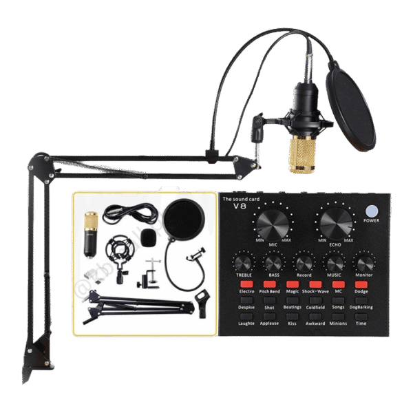 Microphone , Live Sound Card & Suspension Kit Broadcasting Recording Condenser Set Intelligent Volume Audio Mixer for Computer PC