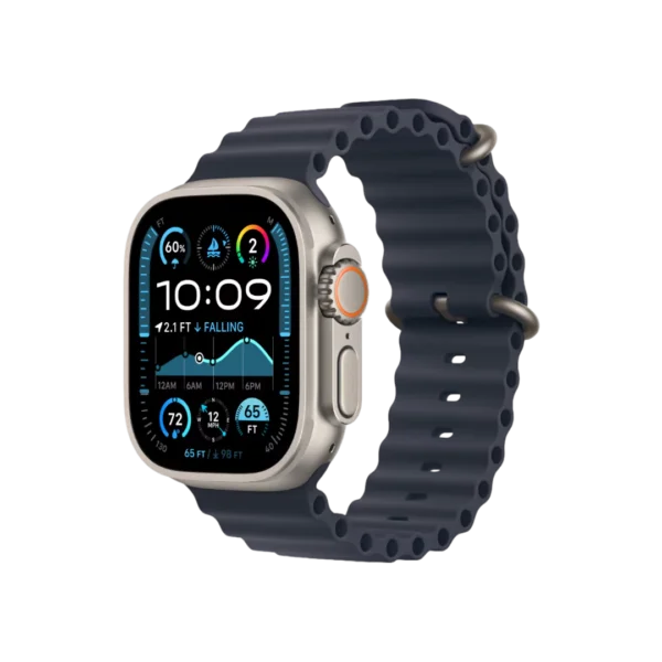 Apple Watch Ultra 2, 49mm Natural Titanium Case with Navy Ocean Band