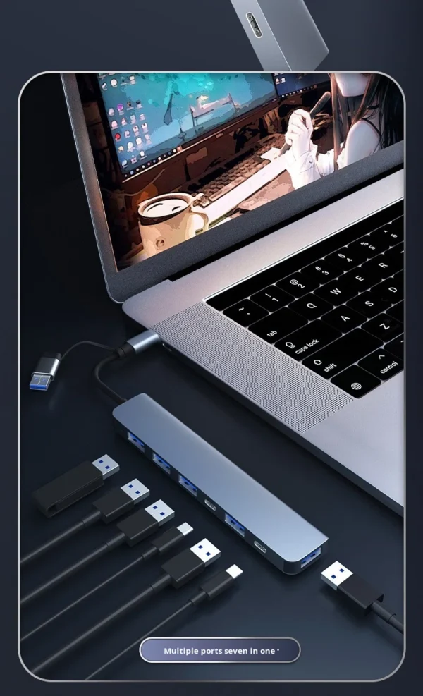 Docking Station Aluminium Alloy Type-C 7-in-1 USB Hub